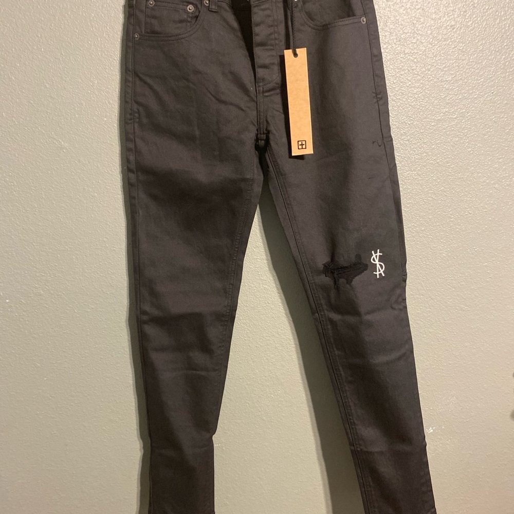 Ksubi Black Skinny Jeans with Distressed Knee